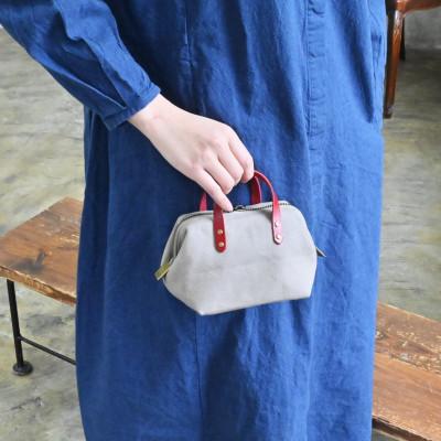 ふるさと納税 長浜市 帆布ミニポーチ サンドベージュ×選べる本革持ち手6色【ルージュ(赤色)】 |  | 01