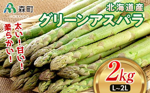 
【先行予約】北海道森町産 グリーンアスパラL～2Lサイズ2kg（2024年4月下旬頃～7月上旬頃順次発送） ＜道産ネットミツハシ＞ 北海道産 アスパラガス 野菜 旬 産地直送 ふるさと納税 北海道 mr1-0140
