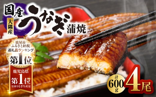 【10/1(木)より寄附金額改定予定】鹿児島県大隅産うなぎ蒲焼4尾（600g）　KN007-004-04-cp18