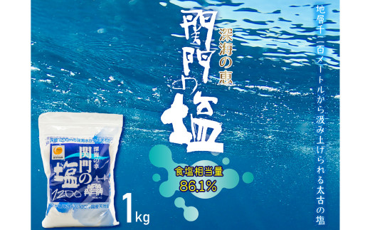 
深海の恵み 関門の塩 合計1000g (1kg×1袋) ミネラル 塩 調味料 塩分濃度86.1％ カルシウム マグネシウム カリウム しお
