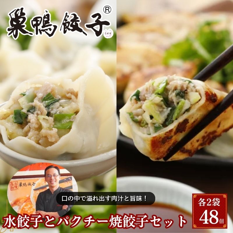 【ふるさと納税】巣鴨餃子 水餃子とパクチー焼餃子 の組み合わせ 各2袋 48個 餃子 ぎょうざ ギョーザ セット 食べ比べ 冷凍 鍋 スープ おかず おつまみ お取り寄せ 豊島区 東京都