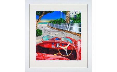 版画 鈴木英人 「イタリア育ちの赤い果実」 シリアルナンバー入り フレーム付き 直筆サイン入り インテリア アート 絵画 絵 イラスト 風景 車 アメリカ ビンテージカー