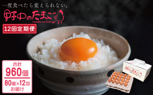 【12回定期便】産みたて新鮮卵 野中のたまご  80個×12回 計960個【野中鶏卵】[OAC009] / 卵 長持ち 濃厚 玉子 濃厚 卵料理 タマゴ 鶏卵 オムレツ 卵かけご飯 卵焼き