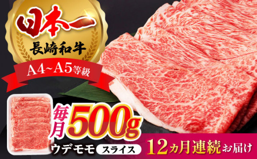 【全12回定期便】 ウデ モモ スライス 500g 長崎和牛 A4 ～ A5ランク 【肉のふじた】 [AG07] 肉 牛肉 しゃぶしゃぶ すき焼き 長崎和牛 定期便