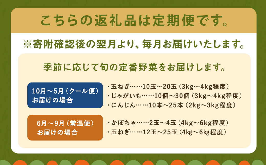 【定期便 3回コース】定番野菜セット定期便 どっさり！約10kg×3回コース