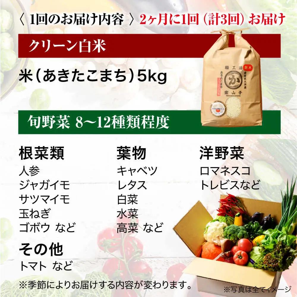 【全3回定期便 】【2ヶ月に1回】クリーン白米 5kg+旬野菜[AGBX040] お米 定期便