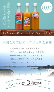 n028 南国種子島のパッション・グァバ・マンゴージュースセット(合計3本・各500ml)鹿児島 種子島 南国 希釈タイプ 飲料 ドリンク ジュース 果物 フルーツ 国産【菓心利休】
