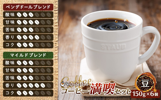 121-1201-43 ベンデドール 自家焙煎 珈琲豆 ブレンド コーヒー 満喫セット ＜豆 150g×6個セット＞