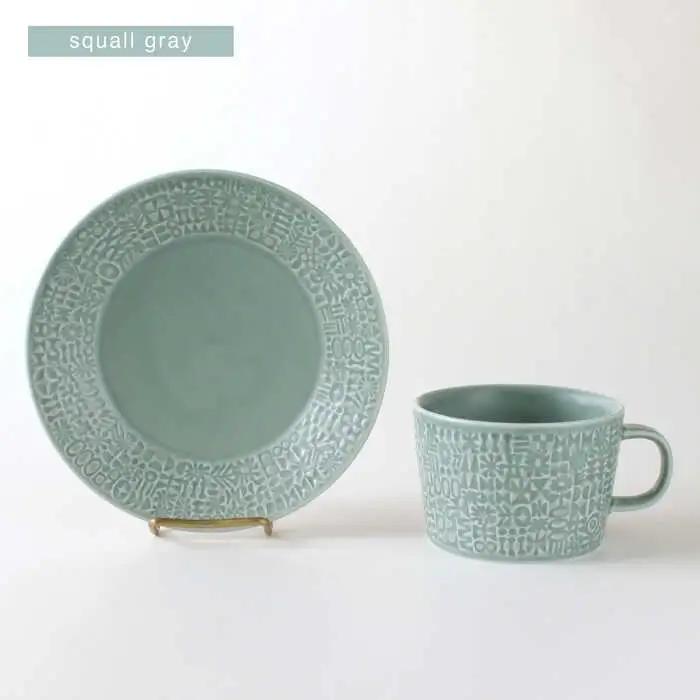 【波佐見焼】PATTERNED PLATE・MUG ペア 4点セット squall gray + antique rose　【BIRDS’ WORDS】[CF085]