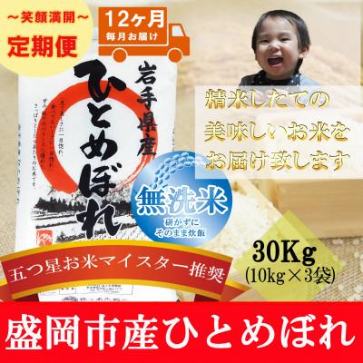 ふるさと納税 盛岡市 【毎月定期便】無洗米 ひとめぼれ 30kg全12回