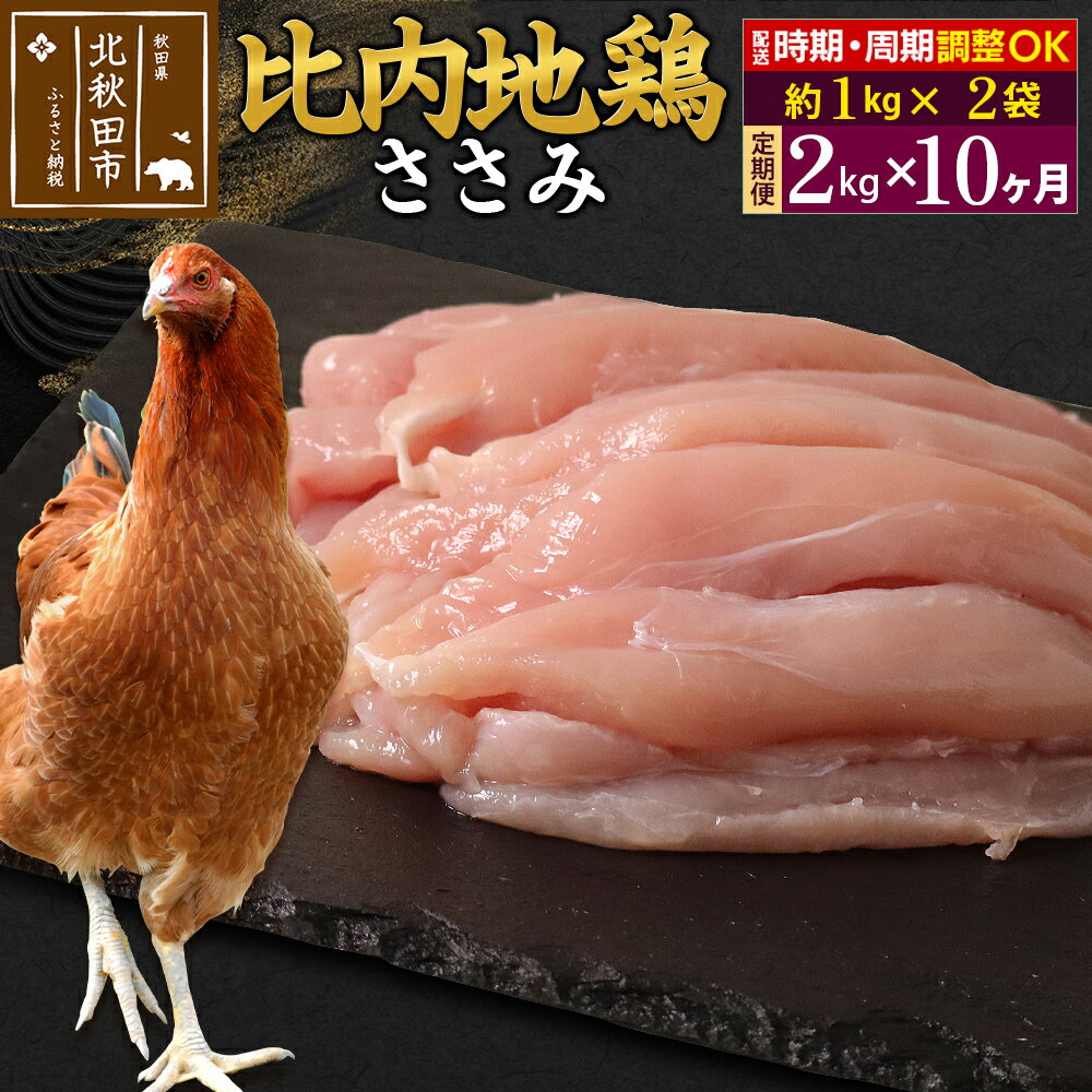 【ふるさと納税】《定期便10ヶ月》 比内地鶏 ささみ 2kg（1kg×2袋）×10回 計20kg 時期選べる お届け周期調整可能 10か月 10ヵ月 10カ月 10ケ月 20キロ 国産 冷凍 鶏肉 鳥肉 とり肉 ササミ