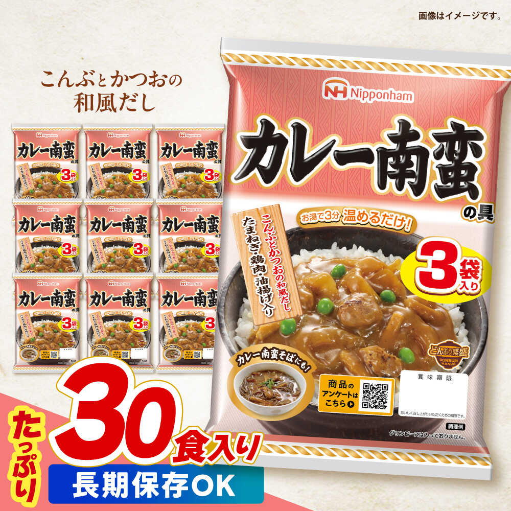 【ふるさと納税】＜選べる発送月＞【小分け】日本ハム カレー南蛮の具 10パックセット(1パック3袋入り)計30食分 / 丼 どんぶり レトルト 鶏肉 南蛮 カレー 小分け 長期保存 保存食 非常食 防災 常温 災害 食料 備蓄 / 諫早市 / 日本ハムマーケティング株式会社[AHAL015]