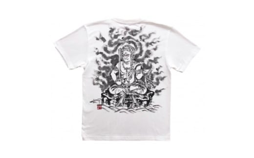 手描きTシャツ 仏画 不動明王 白 綿生地 (半袖 Lサイズ)【1614976】