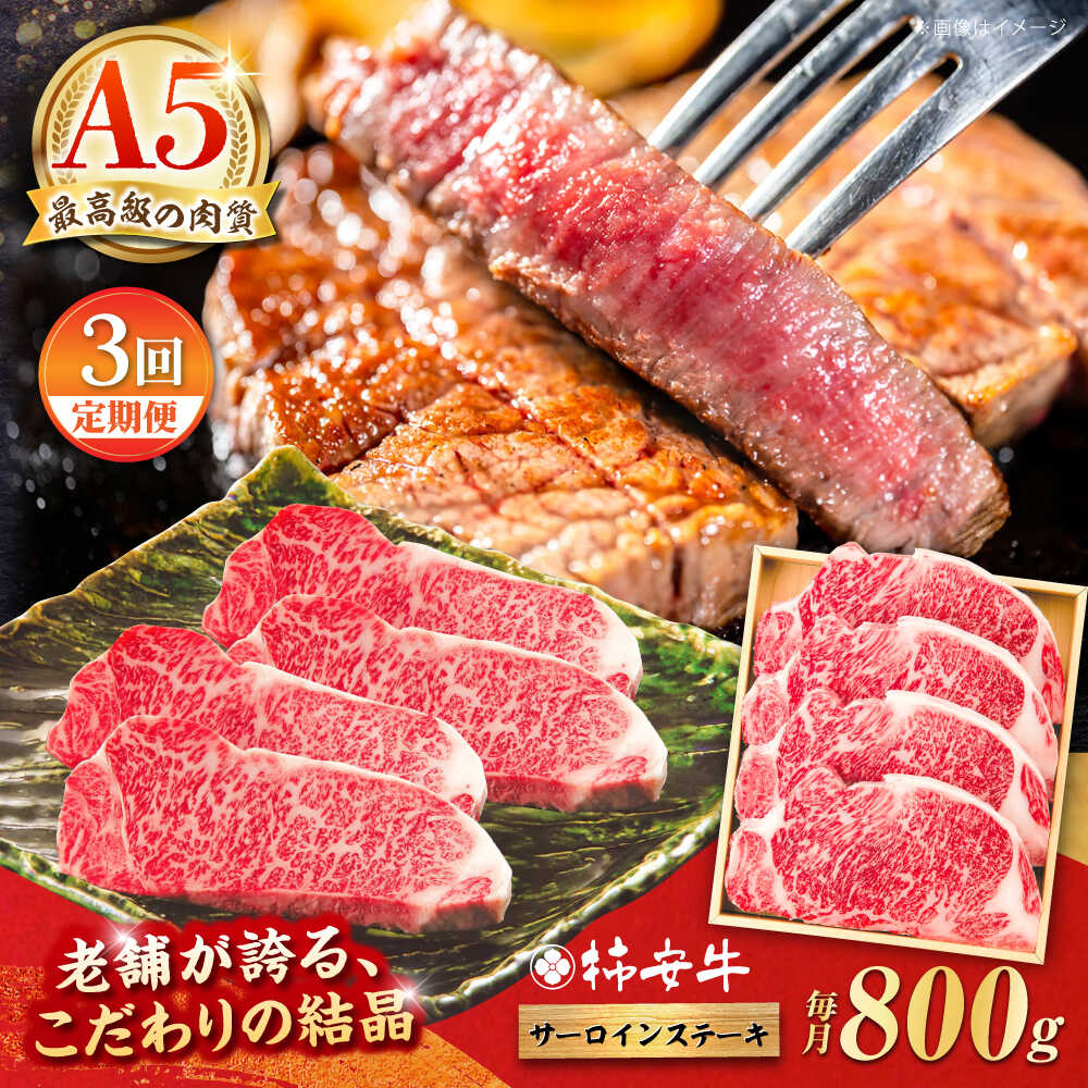 【ふるさと納税】【3回定期便】最高級A5等級 三重県産 黒毛和牛 柿安牛 サーロインステーキ 800g / 国産牛 ブランド牛 牛肉 冷蔵 / 亀山市 / 柿安本店 [AMBW027]