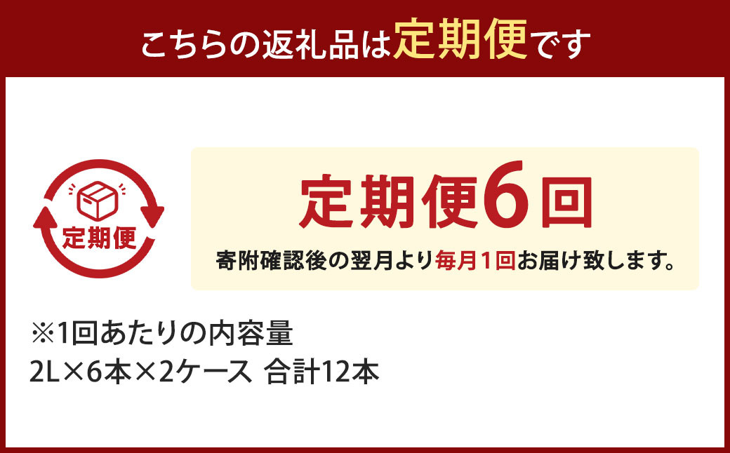 【6ヶ月定期便】い・ろ・は・す(いろはす)阿蘇の天然水 2Lペットボトル×6本(２ケース)