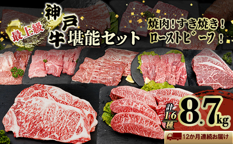 神戸牛 12か月 定期便 連続お届け ブランド牛 ステーキ しゃぶしゃぶ  焼肉 セット 小分け 牛肉 高額 高額寄附 ローストビーフ 神戸ビーフ