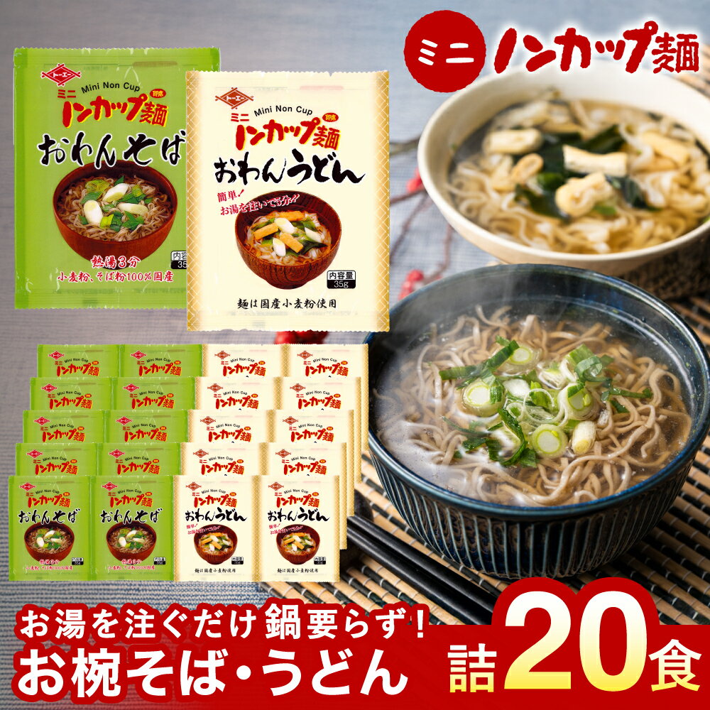 【ふるさと納税】そば うどん 乾麺 蕎麦 お取り寄せ 美味しい つゆ付き インスタント 麺だけ 袋麺 非常食 ミニノンカップ麺 おわん麺セット20食（2種×10食） 備蓄 保存食 トーエー食品 国産