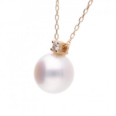 ふるさと納税 神戸市 【4月誕生石】無調色 アコヤ真珠 ダイヤモンド K10YG ペンダント ネックレス チェーン付き |  | 01