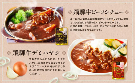 訳あり 飛騨牛レトルト４種１２袋！　バラエティセット ビーフカレー トマトカレー ビーフシチュー デミハヤシ レトルト 12袋 ふるさと清見21　DC002