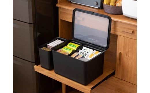 フタ付きストックケース 米びつ(インナーセット)  LBK-50 ブラック (3色からお好きなカラーが選べる) ／ ホワイト グレー ブラック キッチン用品 ストックケース 米びつ お米ストック ライ