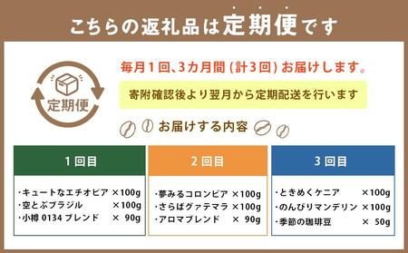 【定期便　全3回】小樽珈琲香房　珈琲定期便