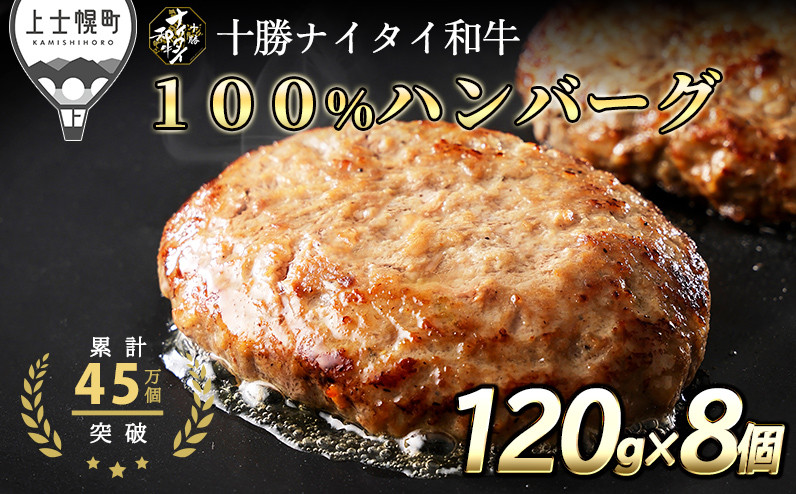 
            十勝ナイタイ和牛 100%ハンバーグ 120g×8個 北海道産 和牛肉 5・4等級黒毛和牛使用 冷凍 ［016-N61］ ※オンライン申請対応
          