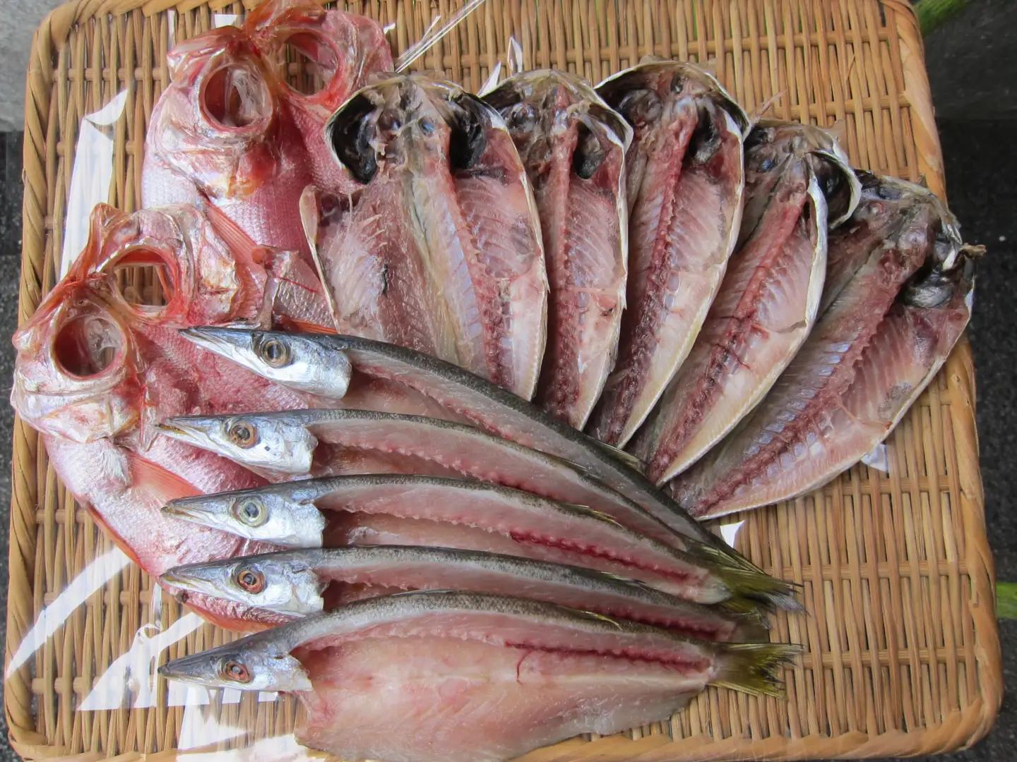 小田原ひもの詰合せ s45【惣菜 魚 干物 ひもの お取り寄せ 御中元 お中元 お歳暮 父の日 母の日 贈り物 家庭用 自宅用 贈答品 贈答用 ギフト 定番 朝食 朝ごはん 国産 中あじ、中かます、中金目鯛  神奈川県 小田原市 ひもの 】