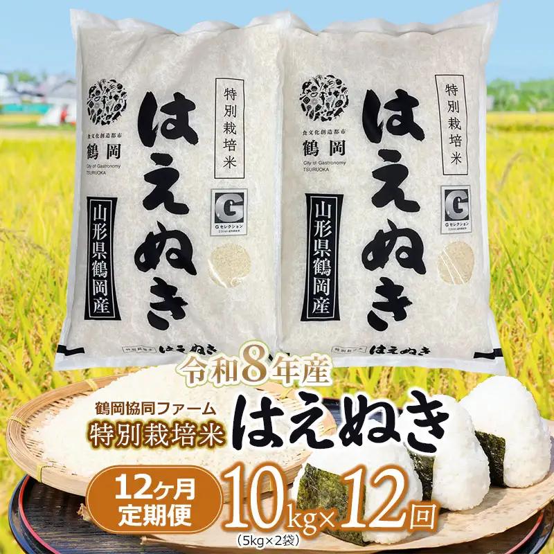 【令和8年産 新米】 特別栽培米はえぬき 精米10kg (5kg×2袋)×12ヶ月【定期便】　鶴岡協同ファーム