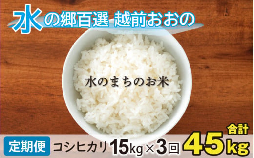 【令和7年産】【3ヶ月定期便】こしひかり 15kg×3回 計45kg（白米）「エコファーマー米」－水のまちのお米－
