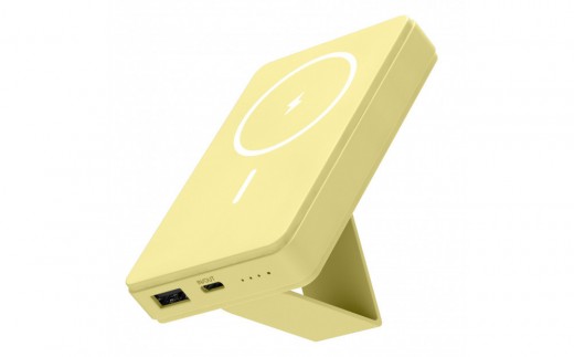 モバイルバッテリー 5000mAh MagSafe対応 ワイヤレス充電器【レモンイエロー】