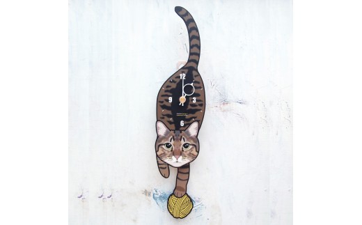 C-74W2キジトラ-猫の振り子時計毛糸玉02.PINK C-CC-074A