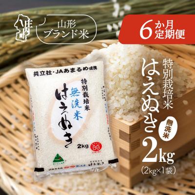 ふるさと納税 庄内町 【定期便】【令和7年産/8年産】はえぬき 無洗米 2kg×1袋×6ヶ月 特別栽培米【9月中旬発送】