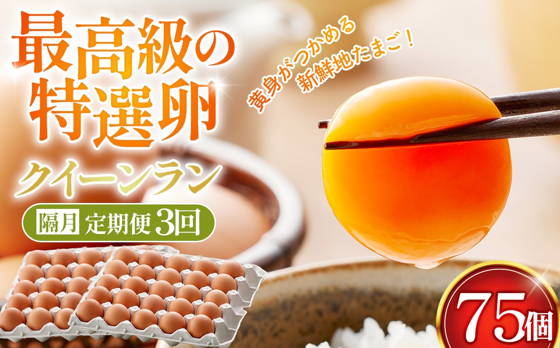 
                  【2ヶ月毎定期便】黄身がつかめる新鮮地たまご クイーンラン 赤玉 75個入り全3回 ／ 卵 隔月発送 定期便 新鮮卵 卵かけご飯 TKG 濃厚卵 黄身 弾力卵 生卵 卵料理 大容量 卵まとめ買い 新鮮食材 朝食食材 料理食材 家庭用卵 埼玉県 No.592
                
