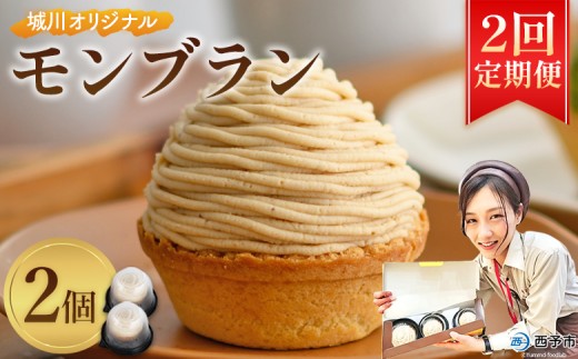 ＜城川オリジナルモンブラン 2個入り【2回定期便】＞ 栗 スイーツ  マロン 洋菓子 おかし ケーキ くり お試し 和栗ペースト クリーム 渋皮煮 スポンジ チーズアパレイユ タルト メニークエスト 愛媛県 西予市【冷凍】『3か月以内に順次出荷予定』ふるさと納税モンブラン