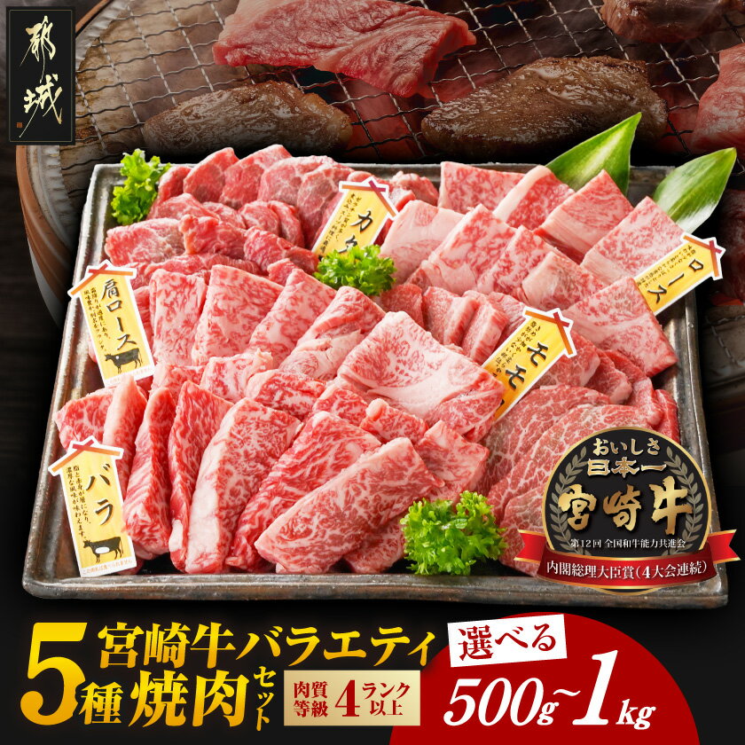 【ふるさと納税】【セット内容が選べる！】宮崎牛バラエティ焼肉セット - ブランド牛 5種類の定番部位 牛ロース/カタ(ウデ)/牛バラ/肩ロース/モモ肉 500g/1kg 国産黒毛和牛 食べ比べセット 焼肉セット 送料無料 SKU-8911【宮崎県都城市は2年連続ふるさと納税日本一！】