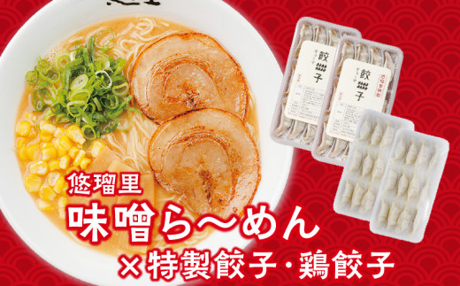 
悠瑠里味噌ら～めん4食セット×悠瑠里特製餃子2P×鶏餃子2P_M293-018
