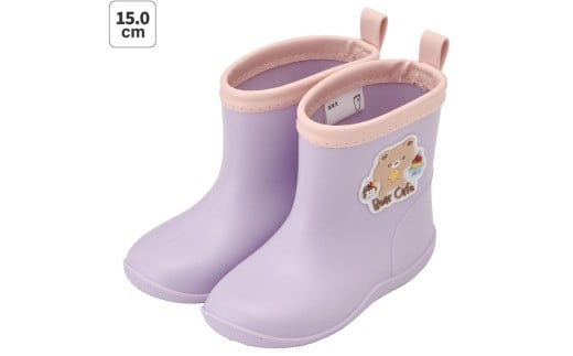 ワッペン 付き レインブーツ【15cm】 長靴 キッズ 子供 おしゃれ かわいい スケーター skater Bear Cafe クマ くま 紫 パープル【反射テープ付き ながぐつ 雨具 雨の日】 奈良県 奈良市 なら 5-103