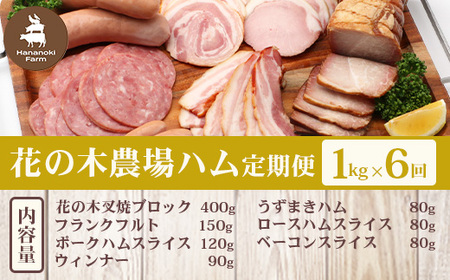 《全6回定期便》<2ヶ月に１回お届け> 花の木農場【ハム詰め合わせセット】7種 計1,000g HK-19│定期便 ハム ベーコン クラフトハム 人気 南大隅町 第2花の木ファーム ノウフク ソーセー