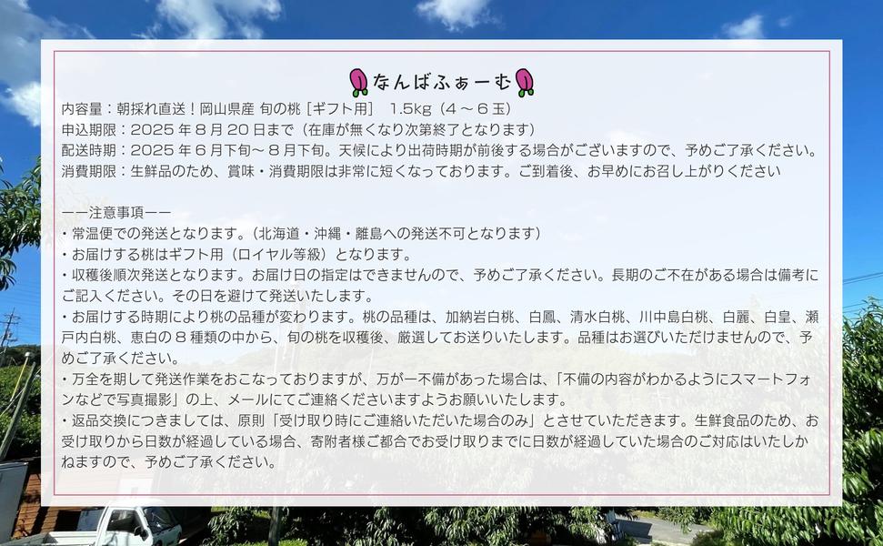 【2025年先行予約】［なんばふぁーむ］岡山県産 旬の桃 1.5kg（4～6玉）[ギフト用]【039-a003】 1.5kg（4～6玉）