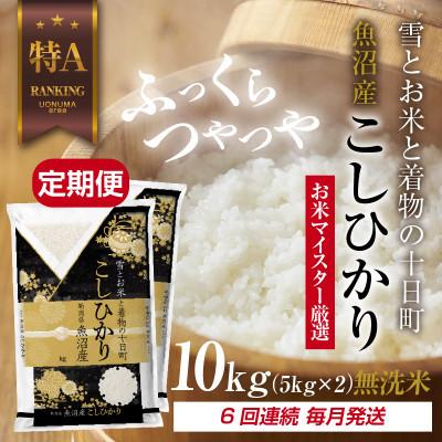 ふるさと納税 十日町市 【毎月定期便】[無洗米]魚沼産 コシヒカリ 10kg 精米 (お米の美味しい炊き方ガイド付)全6回