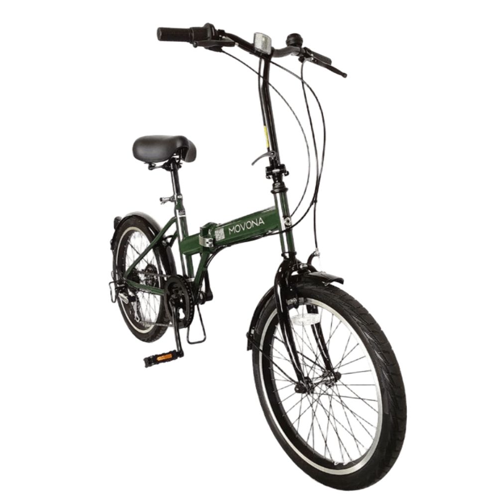 ノーパンク 折りたたみ自転車 MOVONA 20インチ ワイドタイヤ【Dark Green (ダークグリーン) 】SHIMANO6段変速 空気入れ不要 パンクしない フォールディングバイク　武田産業_