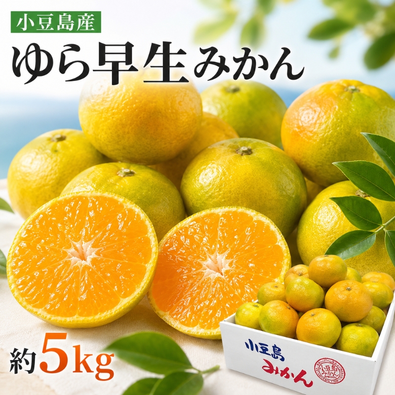 みかん ゆら早生 約5kg 2L～2Sサイズ 小豆島産 小豆島 瀬戸内 早生みかん 早生 柑橘 蜜柑 ミカン みかん類 柑橘類 果物 くだもの 果物類 フルーツ 生鮮 食品 国産 高糖度 糖度 食味 ギフト 贈り物 贈答 五色青果 香川県 土庄町