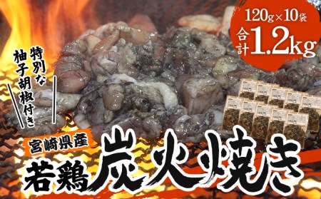 宮崎の名店「宮崎肉魚青木」県産若鶏炭火焼き しお 冷凍パック 120g×10袋【鶏肉 若鶏 炭火焼 小分け】