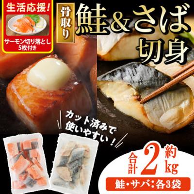 ふるさと納税 門川町 骨取りさば切身と鮭カットのセット(合計約2kg)サーモン切り落とし付き