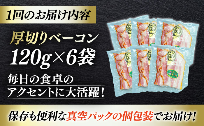 【全6回定期便】秒でプラスもう一品！ブランドポーク『オズの箱入り娘』使用！厚切りベーコンスライス×6ケ 合計720g 豚肉 小分け ベーコン プレゼント ギフト 愛媛県大洲市/株式会社オズメッセ [A
