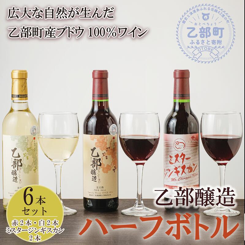 ＜乙部醸造ワイン　ハーフボトル6本セット＞各360ml 赤×2,白×2,ミスタージンギスカン×2  北海道 道産 道産ワイン 北海道産ブドウ 飲み比べ 赤ワイン 白ワイン 富岡ワイナリー