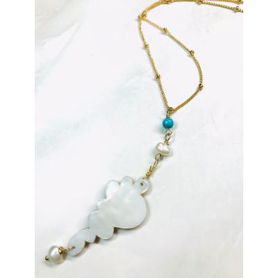 ふるさと納税 大津市 びわ湖パール&amp;びわ湖シェルネックレス ターコイズ