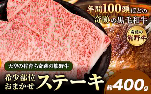 熊野牛 希少部位おまかせステーキ 約400g  有限会社松牛《30日以内に出荷予定(土日祝除く)》 和歌山県 岩出市 希少 肉 牛肉 熊野牛 送料無料 ステーキ 希少部位