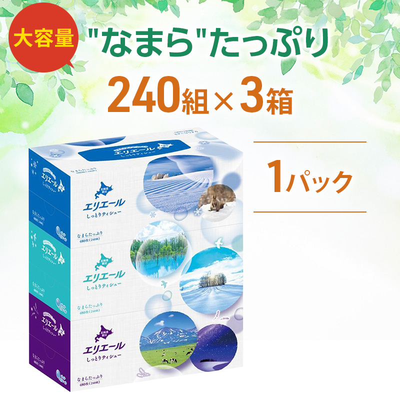 エリエール 北海道 しっとりティシュー なまらたっぷり 240組 3箱×1パック 最短 10日以内配送 最短配送 ふるさと納税限定デザイン ボックスティシュー 箱ティッシュ ペーパー 備蓄品 花粉 保