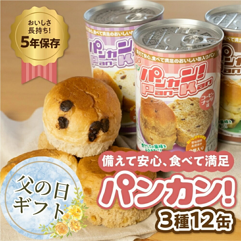 【ふるさと納税】≪父の日お届け≫『パンカン！』 備蓄食 缶入り パン 5年保存 3種12缶セット たっぷり 備蓄 長期保存 調理不要 災害 セット 非常食 常温 缶詰 チョコパン レーズンパン コーヒーパン 防災 おやつ チョコ レーズン コーヒー 防災グッズ 簡単